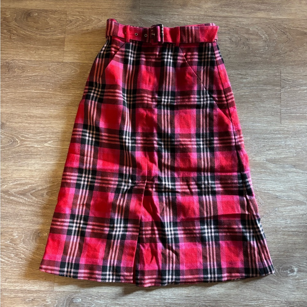 Kate Spade Red Plaid Belted Midi Skirt - Women